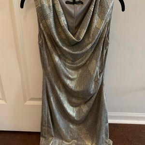 White House Black Market | Metallic Draped Neck Shift Dress